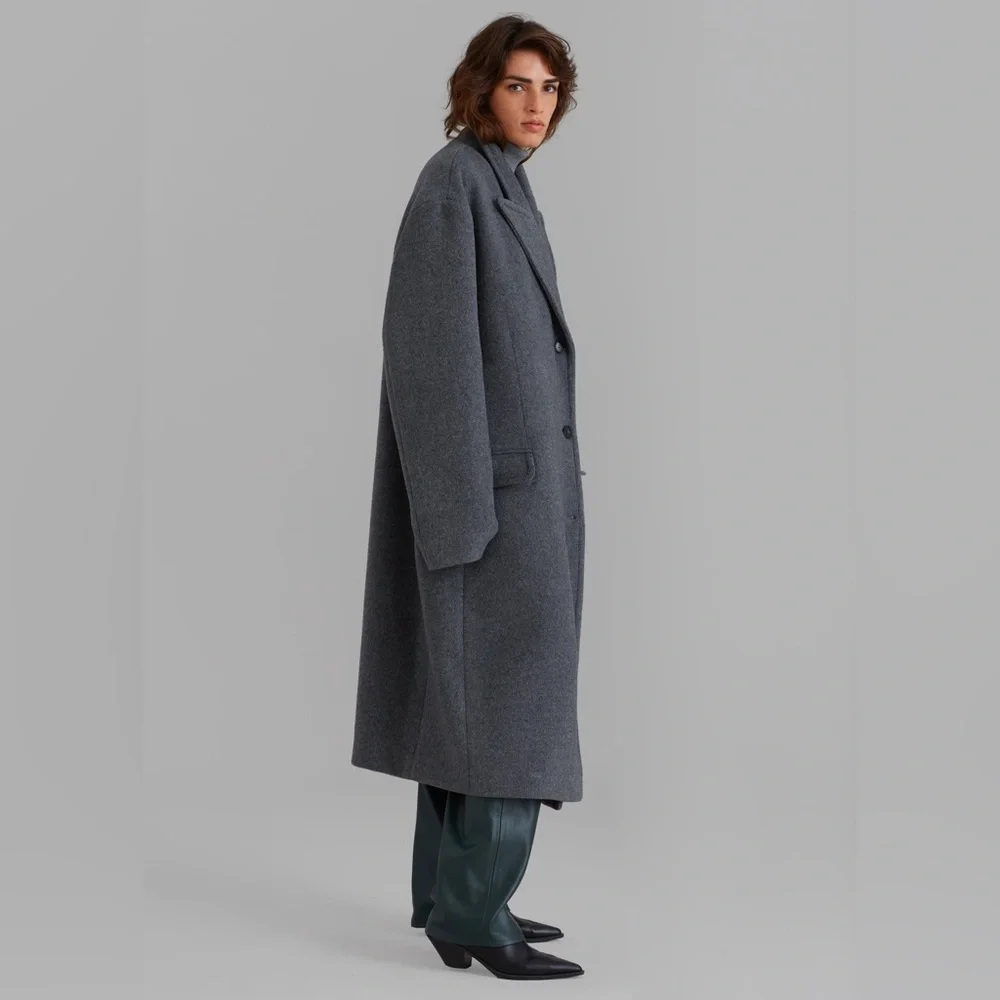 THE FRANKIE SHOP Anya Charcoal Oversized Wool Coat - Picture 3 of 16